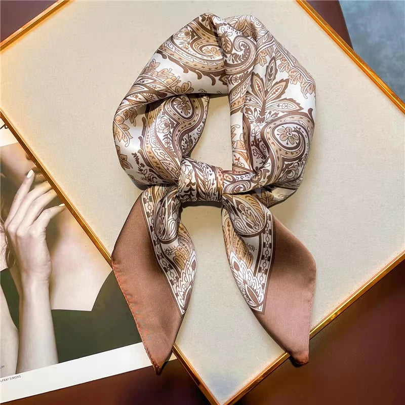 New Fashion Luxury Brand 70cm Silk Square Scarf Women Satin Shawl Wrap Hijab Echarpe Neck Tie Female Hair Bandana Headkerchief