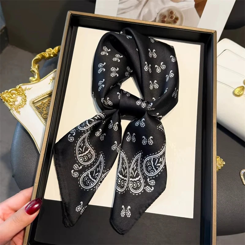 New Fashion Luxury Brand 70cm Silk Square Scarf Women Satin Shawl Wrap Hijab Echarpe Neck Tie Female Hair Bandana Headkerchief