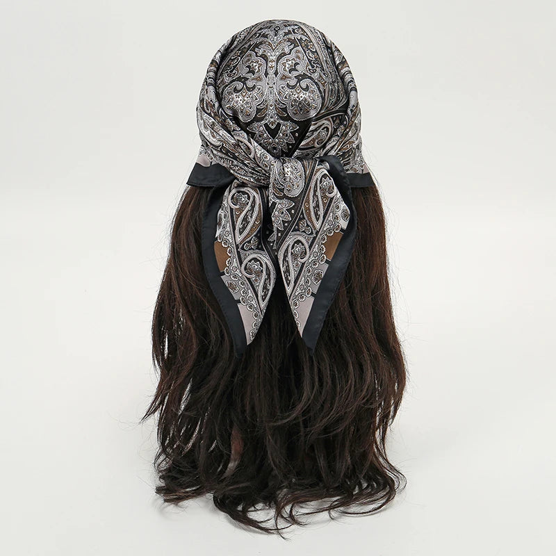 New Fashion Luxury Brand 70cm Silk Square Scarf Women Satin Shawl Wrap Hijab Echarpe Neck Tie Female Hair Bandana Headkerchief