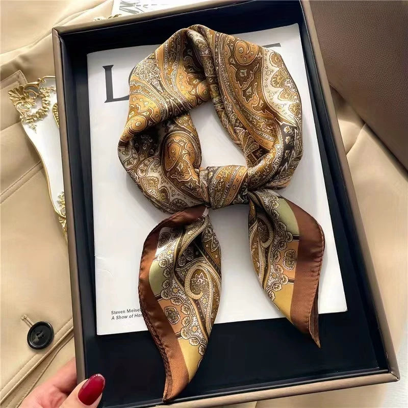 New Fashion Luxury Brand 70cm Silk Square Scarf Women Satin Shawl Wrap Hijab Echarpe Neck Tie Female Hair Bandana Headkerchief