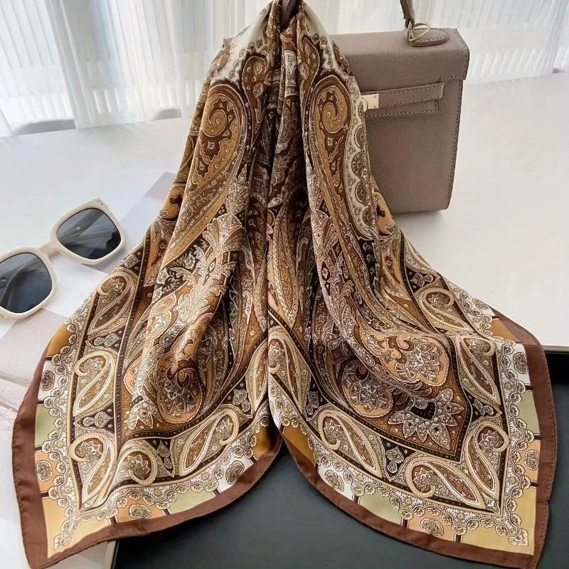New Fashion Luxury Brand 70cm Silk Square Scarf Women Satin Shawl Wrap Hijab Echarpe Neck Tie Female Hair Bandana Headkerchief