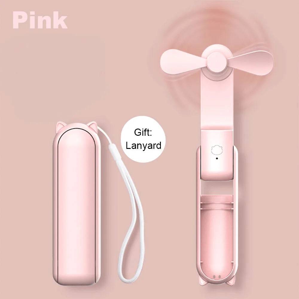 휴대용 미니 선풍기 2000mAh USB 충전식 3단계 풍속 핸디형 접이식 선풍기 휴대용 보조배터리 기능 포함