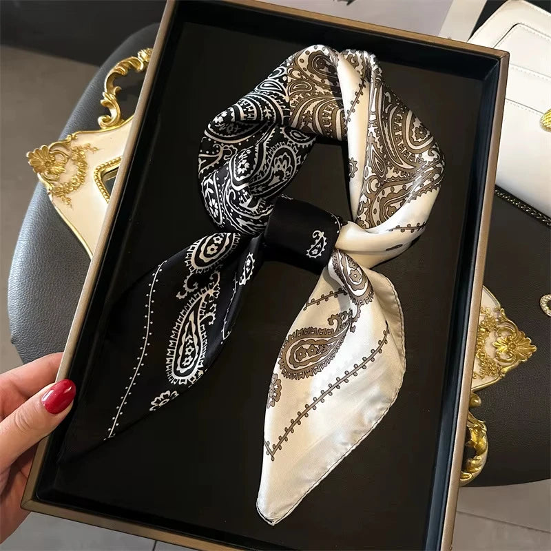 New Fashion Luxury Brand 70cm Silk Square Scarf Women Satin Shawl Wrap Hijab Echarpe Neck Tie Female Hair Bandana Headkerchief
