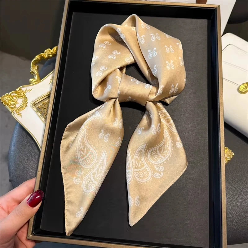New Fashion Luxury Brand 70cm Silk Square Scarf Women Satin Shawl Wrap Hijab Echarpe Neck Tie Female Hair Bandana Headkerchief