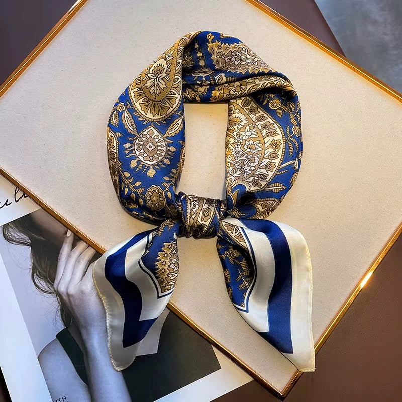 New Fashion Luxury Brand 70cm Silk Square Scarf Women Satin Shawl Wrap Hijab Echarpe Neck Tie Female Hair Bandana Headkerchief