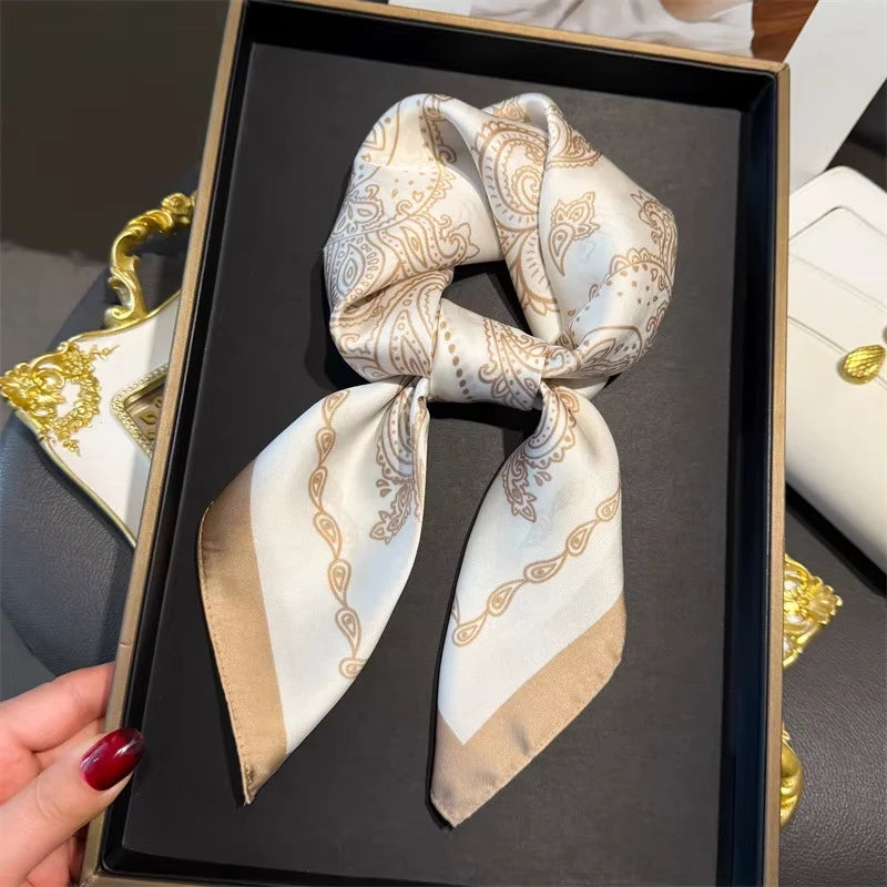 New Fashion Luxury Brand 70cm Silk Square Scarf Women Satin Shawl Wrap Hijab Echarpe Neck Tie Female Hair Bandana Headkerchief