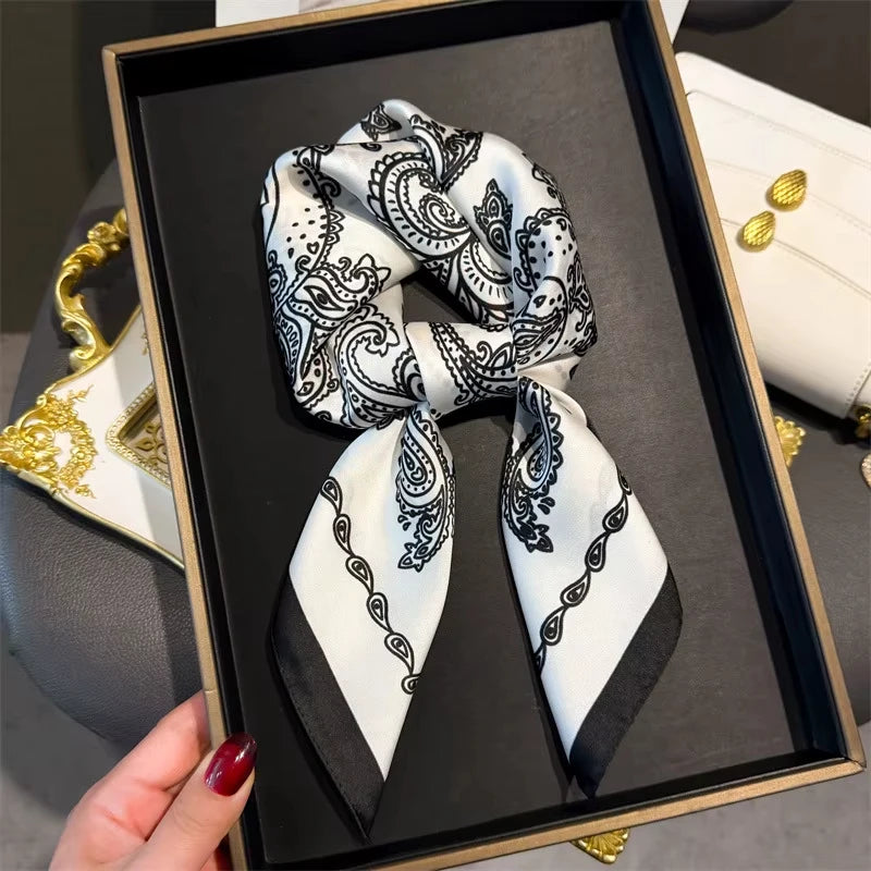 New Fashion Luxury Brand 70cm Silk Square Scarf Women Satin Shawl Wrap Hijab Echarpe Neck Tie Female Hair Bandana Headkerchief