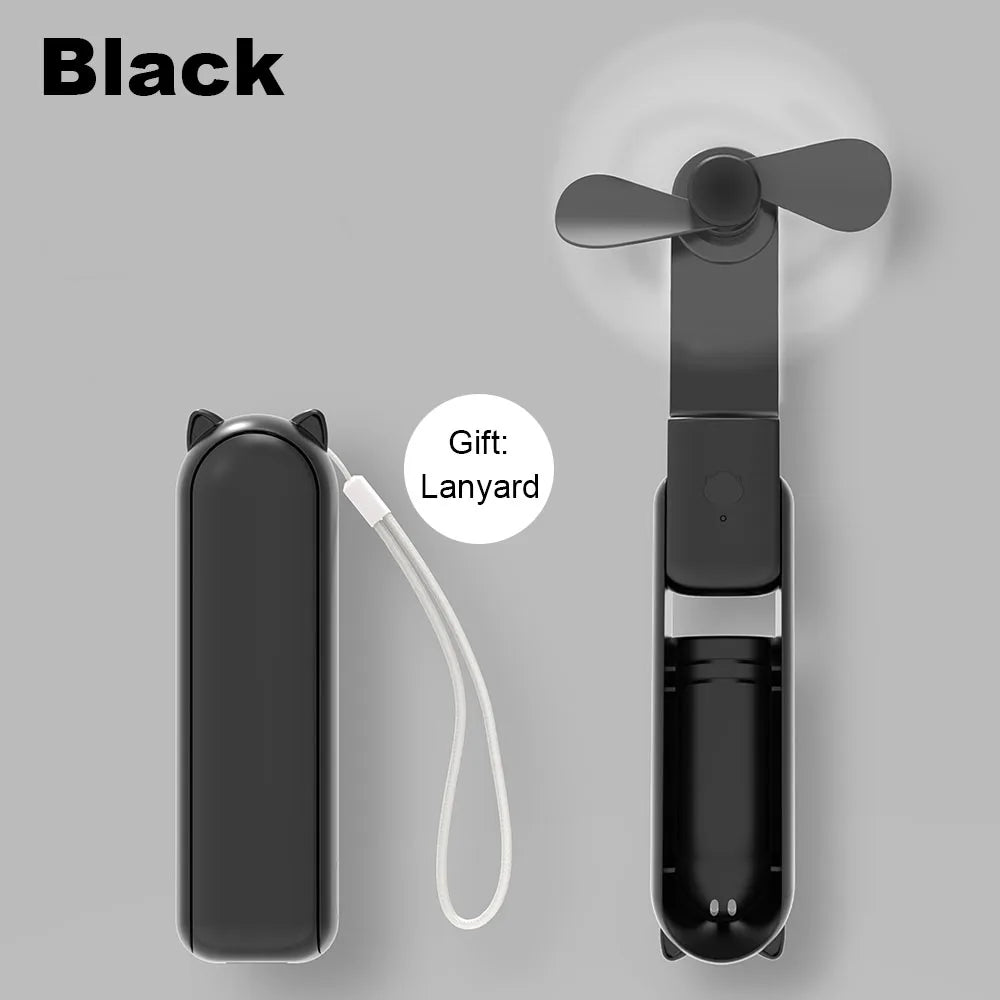휴대용 미니 선풍기 2000mAh USB 충전식 3단계 풍속 핸디형 접이식 선풍기 휴대용 보조배터리 기능 포함