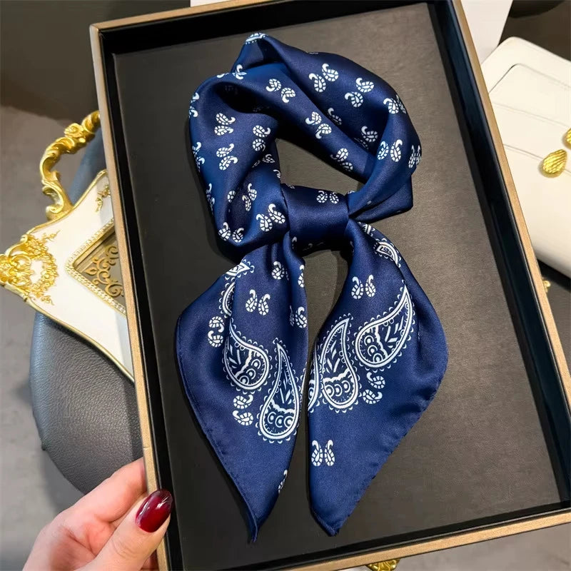 New Fashion Luxury Brand 70cm Silk Square Scarf Women Satin Shawl Wrap Hijab Echarpe Neck Tie Female Hair Bandana Headkerchief