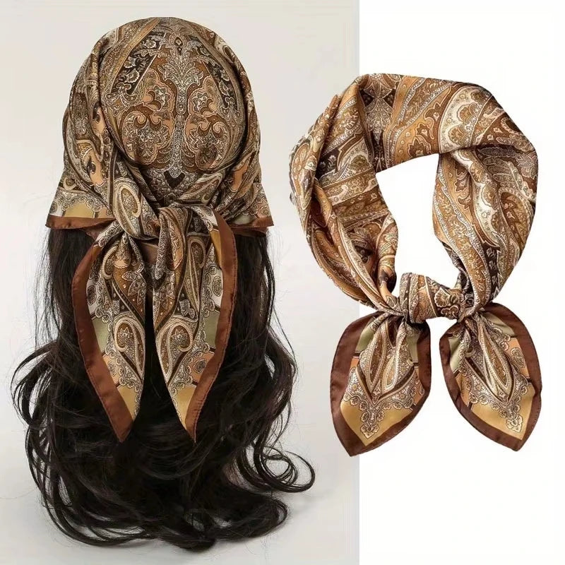 New Fashion Luxury Brand 70cm Silk Square Scarf Women Satin Shawl Wrap Hijab Echarpe Neck Tie Female Hair Bandana Headkerchief