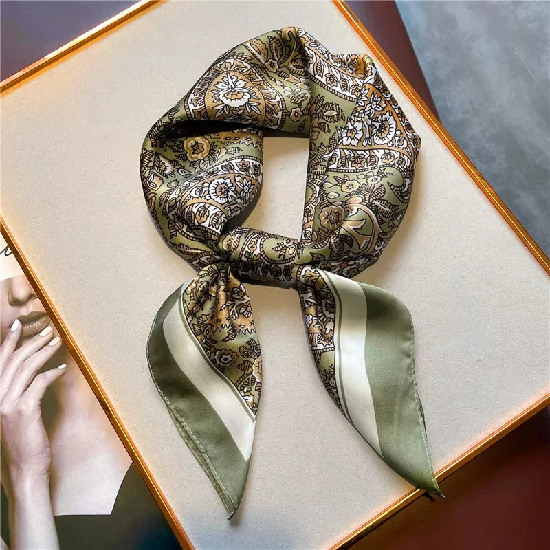 New Fashion Luxury Brand 70cm Silk Square Scarf Women Satin Shawl Wrap Hijab Echarpe Neck Tie Female Hair Bandana Headkerchief