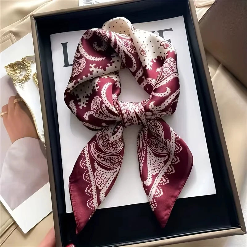 New Fashion Luxury Brand 70cm Silk Square Scarf Women Satin Shawl Wrap Hijab Echarpe Neck Tie Female Hair Bandana Headkerchief