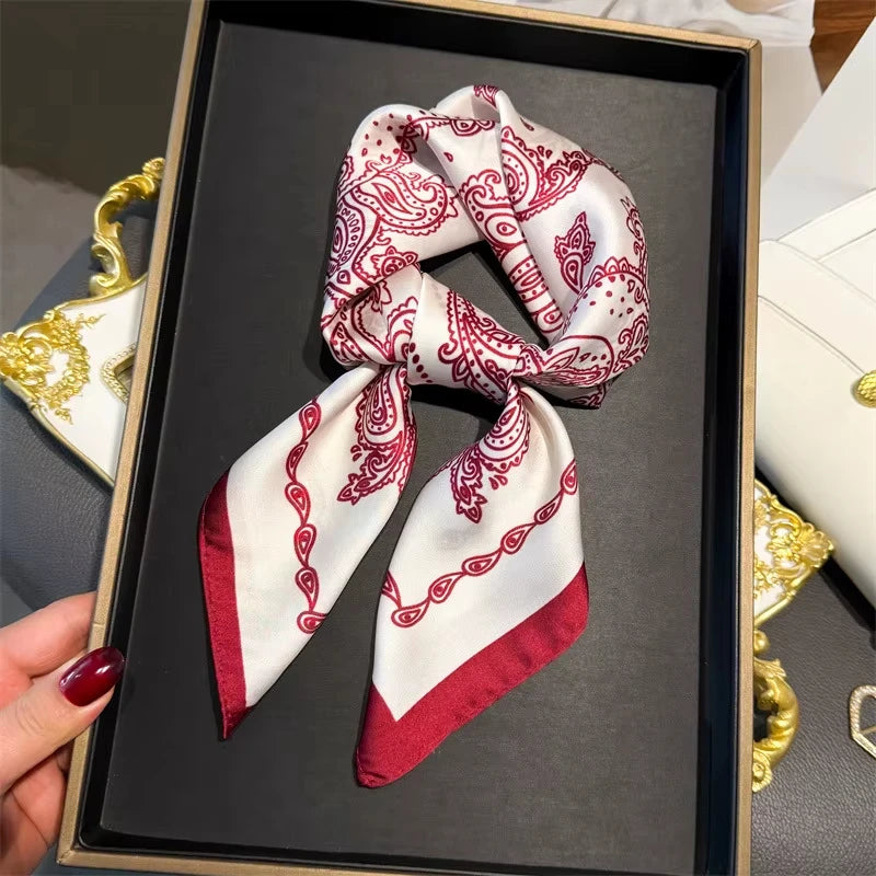 New Fashion Luxury Brand 70cm Silk Square Scarf Women Satin Shawl Wrap Hijab Echarpe Neck Tie Female Hair Bandana Headkerchief