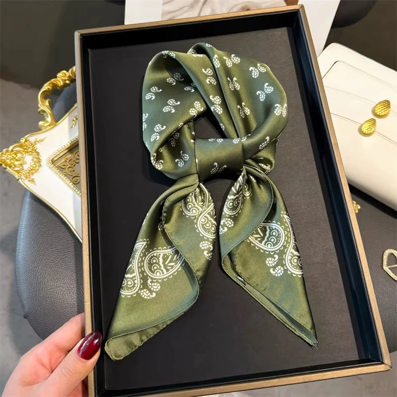 New Fashion Luxury Brand 70cm Silk Square Scarf Women Satin Shawl Wrap Hijab Echarpe Neck Tie Female Hair Bandana Headkerchief